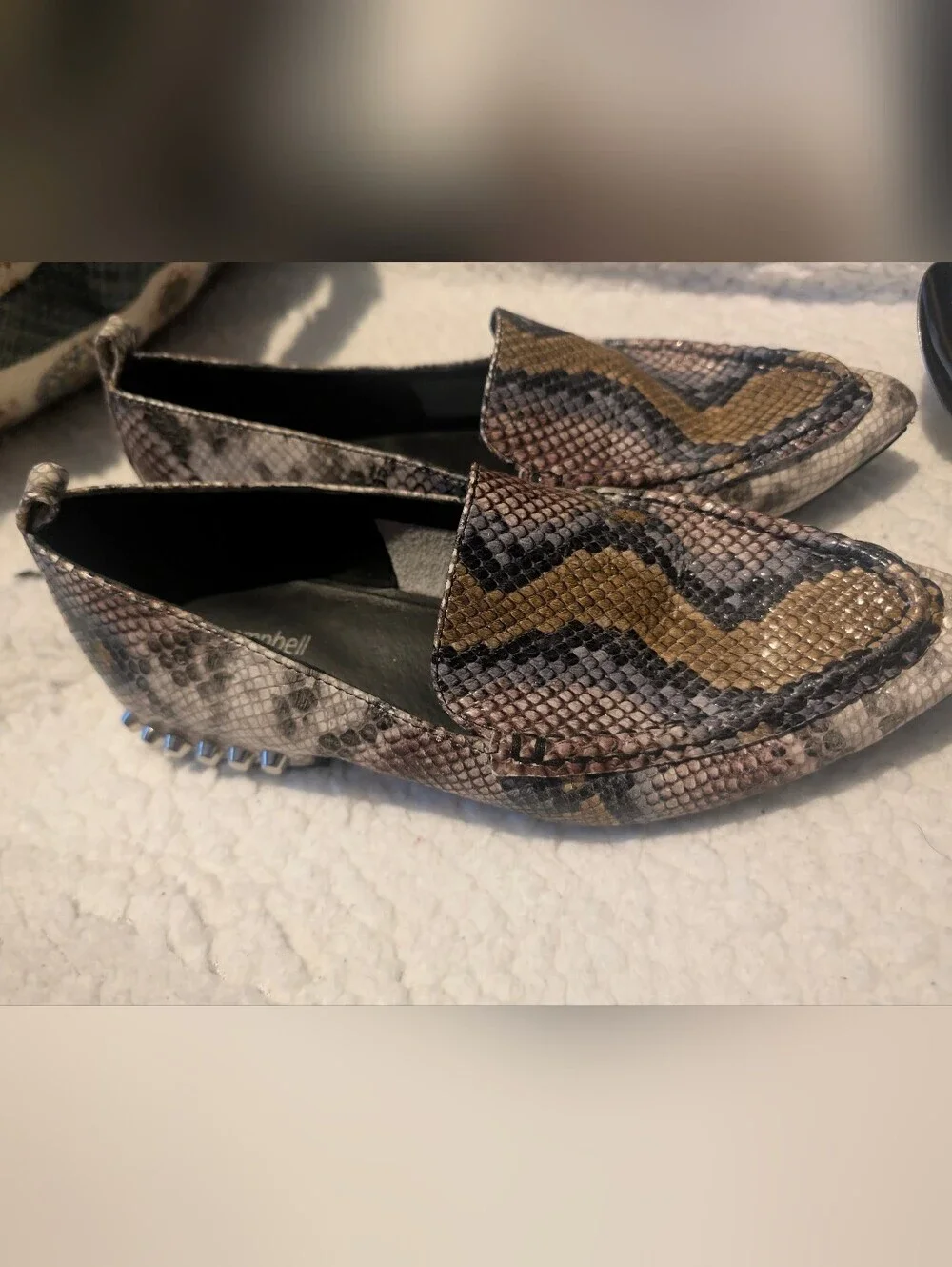 Jeffrey Campbell Women's Snake-Print Pointed Loafers in Brown/Tan/Black